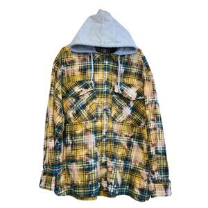 Urban Outfitters Flannel Button Front Hood Shirt Mens XL Plaid Jacket Shacket